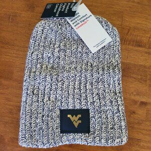 West Virginia WVU Cold Weather Toboggan Beanie Hat Gray Blue Logo Patch New T7